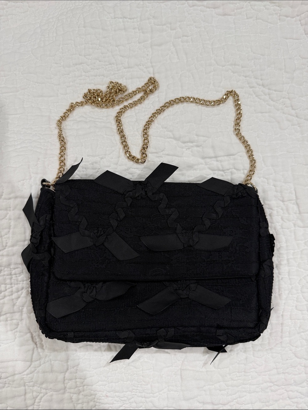 RED Valentino Black Ribbon-Trim Chain Crossbody Bag